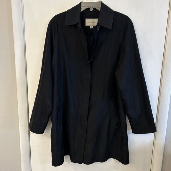 London Fog LF Black Trench Coat hidden button up size Large regular - Picture 1 of 11